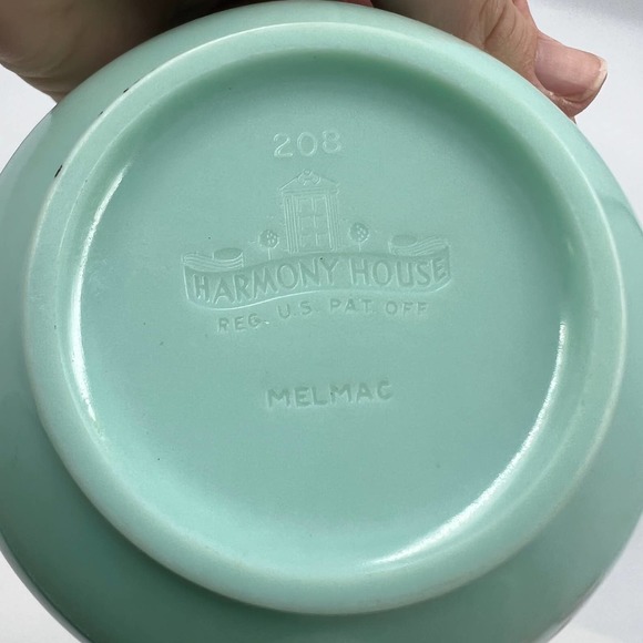 Harmony House #209 Melmac 3 Piece Lot Spout Creamer & Sugar Bowl W Lid Set Blue - Picture 5 of 6